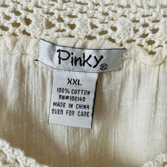 PINKY | Crochet Lace Yoke Boho Button Front Linen Tank Top Size XXL - Picture 5 of 5